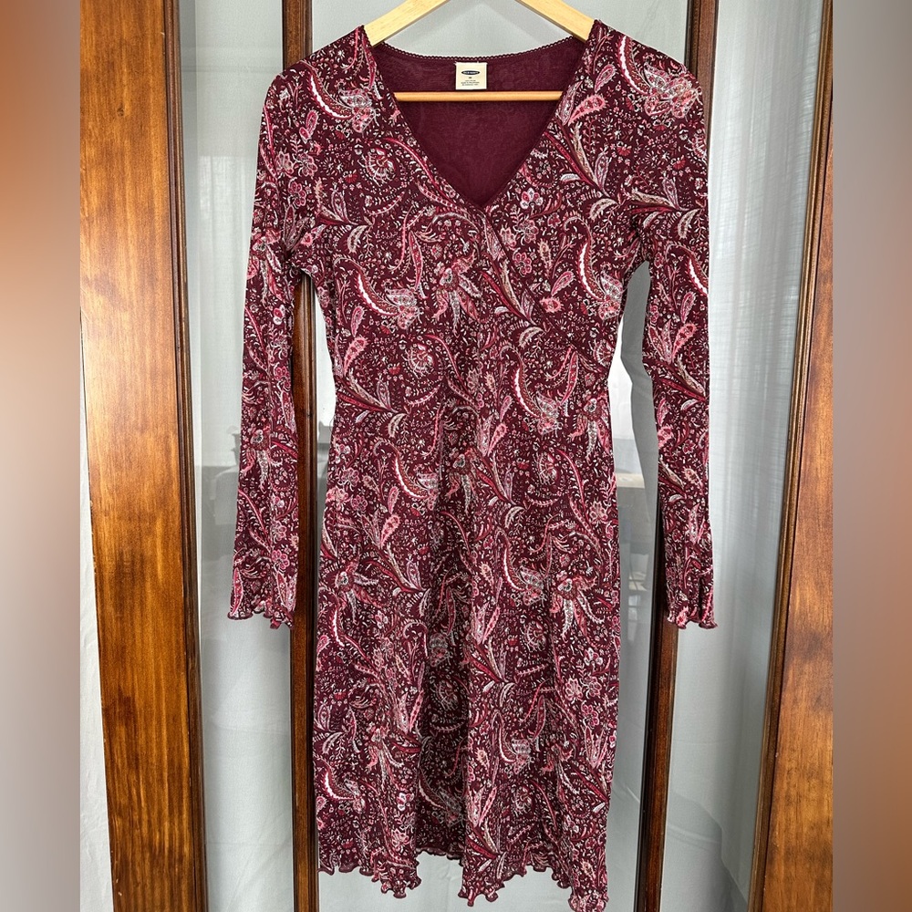 VTG Black Faux Wrap Long Sleeve Midi Dress Floral Medium Phoebe Buffay Y2K 90s